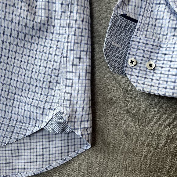 Visconti Men's Dress Shirt XL No Show Button Down Long Sleeve Blue & White Nice - Picture 7 of 9